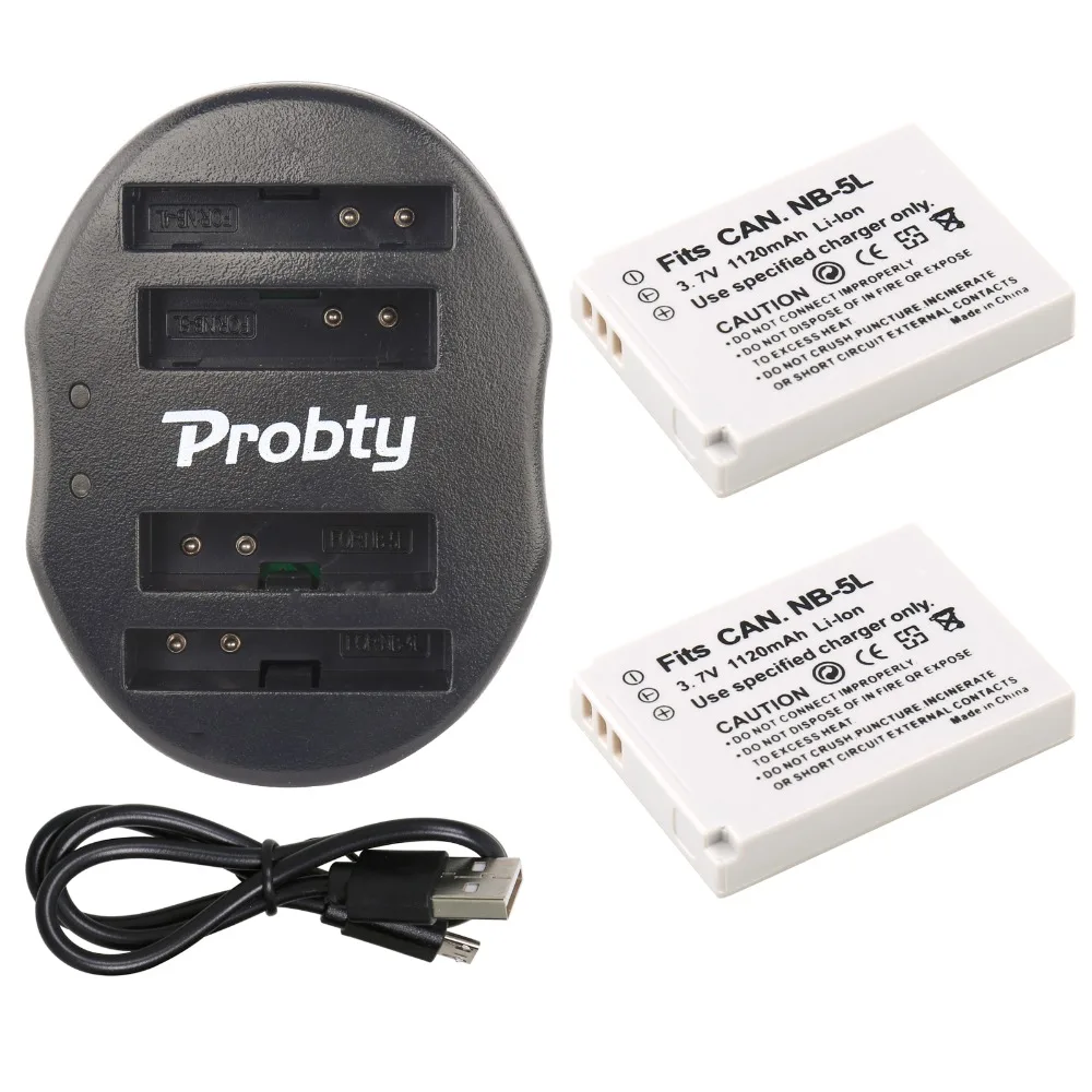 PROBTY 2pcs NB-5L NB 5L Camera Battery + USB Dual Charger For Canon S110 SX200 SX210 800 900 Ti SD790 IS SD950 SD900 SD990 z1 |