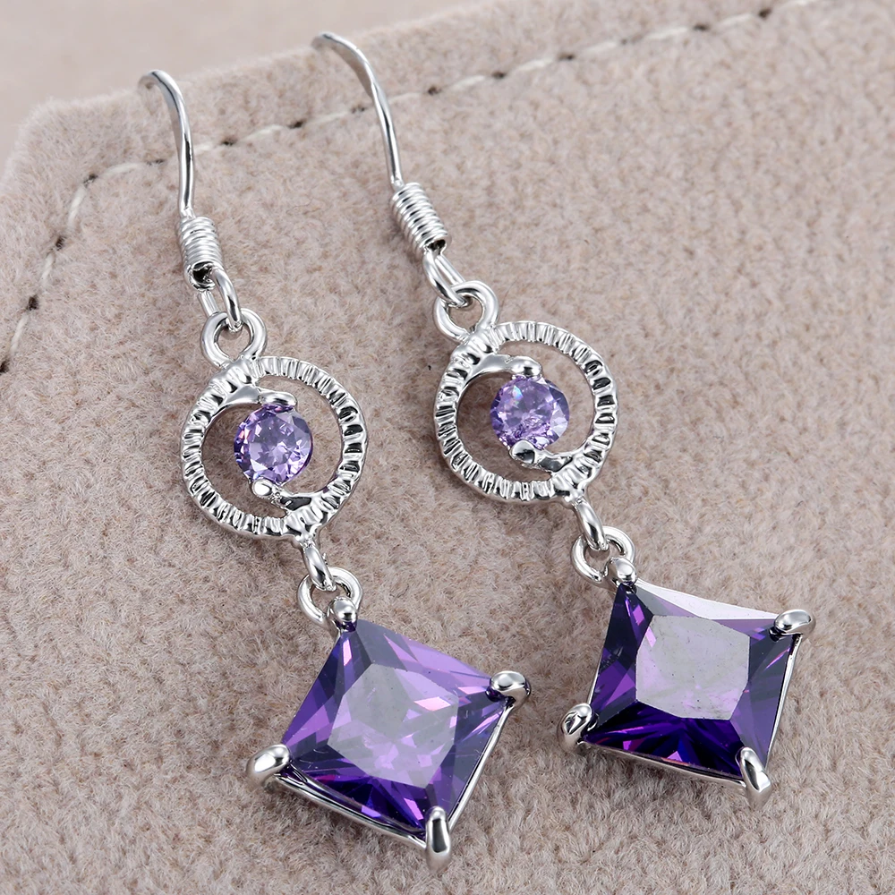 2018 новые модные милые серьги квадратный фиолетовый белый кубический цирконий
