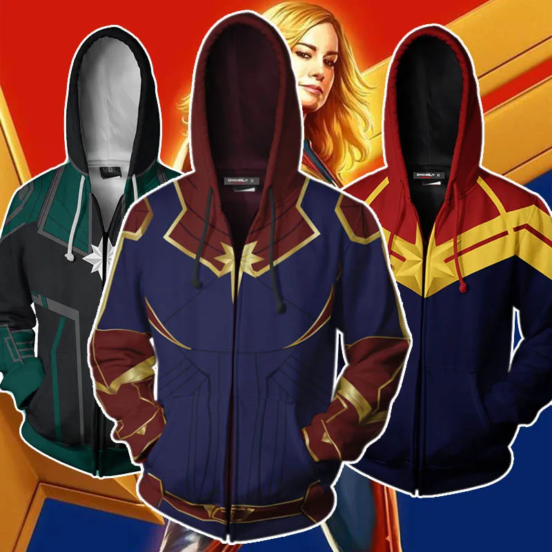 Cosroad 3D печать Марвел Капитан Carol Danvers костюмы для косплея повседневные худи и