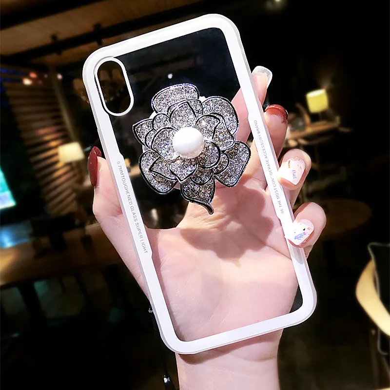 Роскошный Ультратонкий Bling подушка безопасности для кронштейн Стразы с украшениями в виде кристаллов и цветов чистый мягкий чехол КРЫШКА ДЛЯ iphone11 pro max 5S 6 7 8 PLUS X XS MAX XR