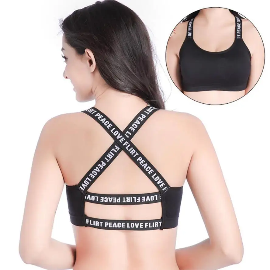 Женский спортивный бюстгальтер с буквенным принтом пуш ап подкладкой для йоги