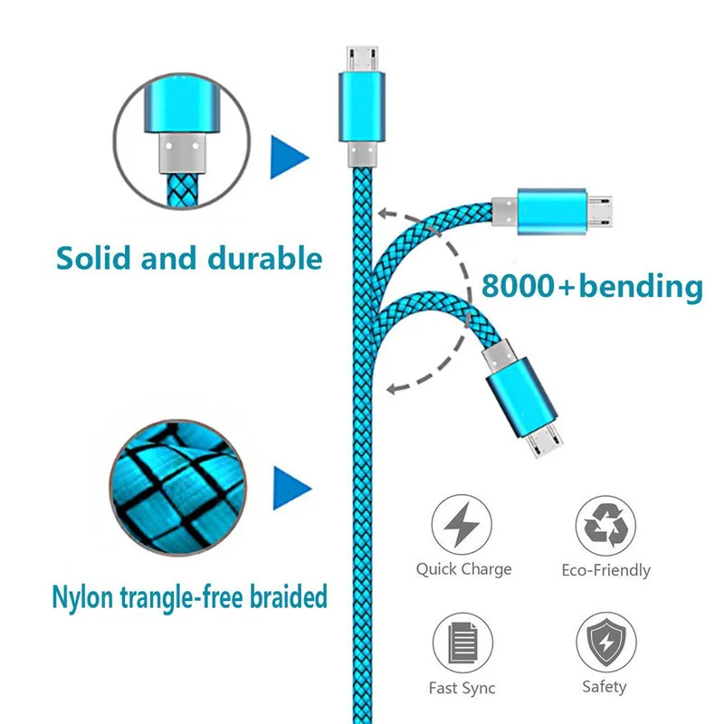 Кабель Micro USB для быстрой зарядки 0 2 м 1 нейлоновый плетеный кабель синхронизации