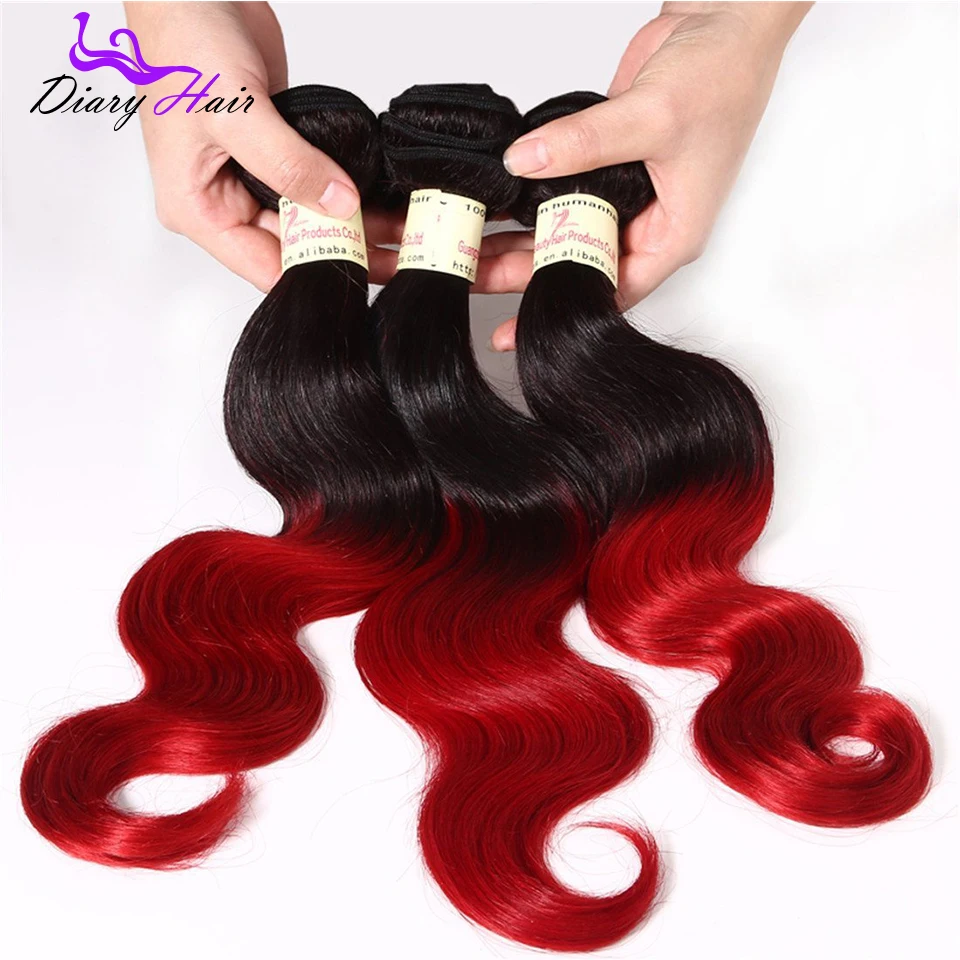 Brazilian ombre virgin hair body wave 7A unprocessed #1b red human extensions cheap black to two tone weave 100g |