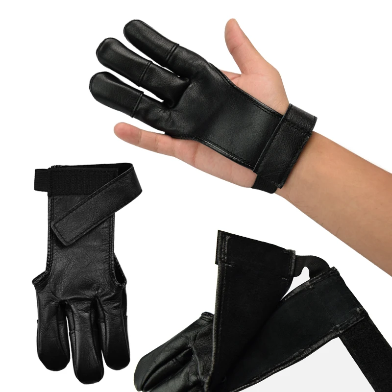

Free Shipping 1 pcs Archery 3 Fingers Guard Leather Glove for Shooting Protective bow hunting