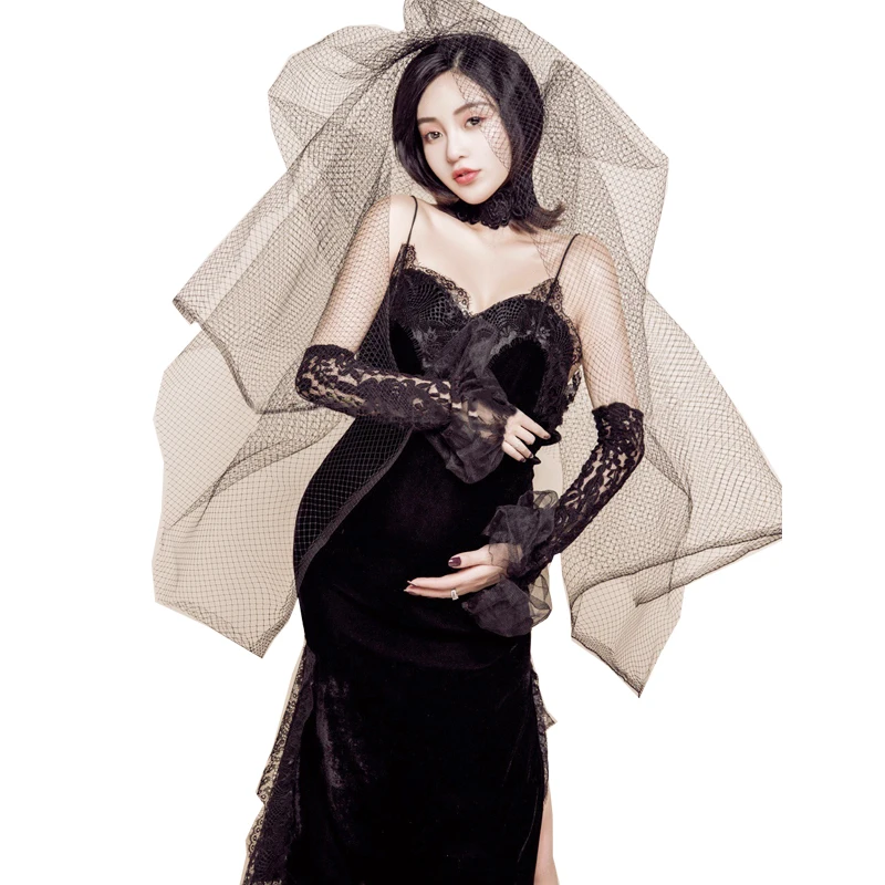 New Maternity Photography Props Women Noble Wedding Black Lace Cheongsam retro Cute Dress Romantic Photo Shoot Fancy Fashion