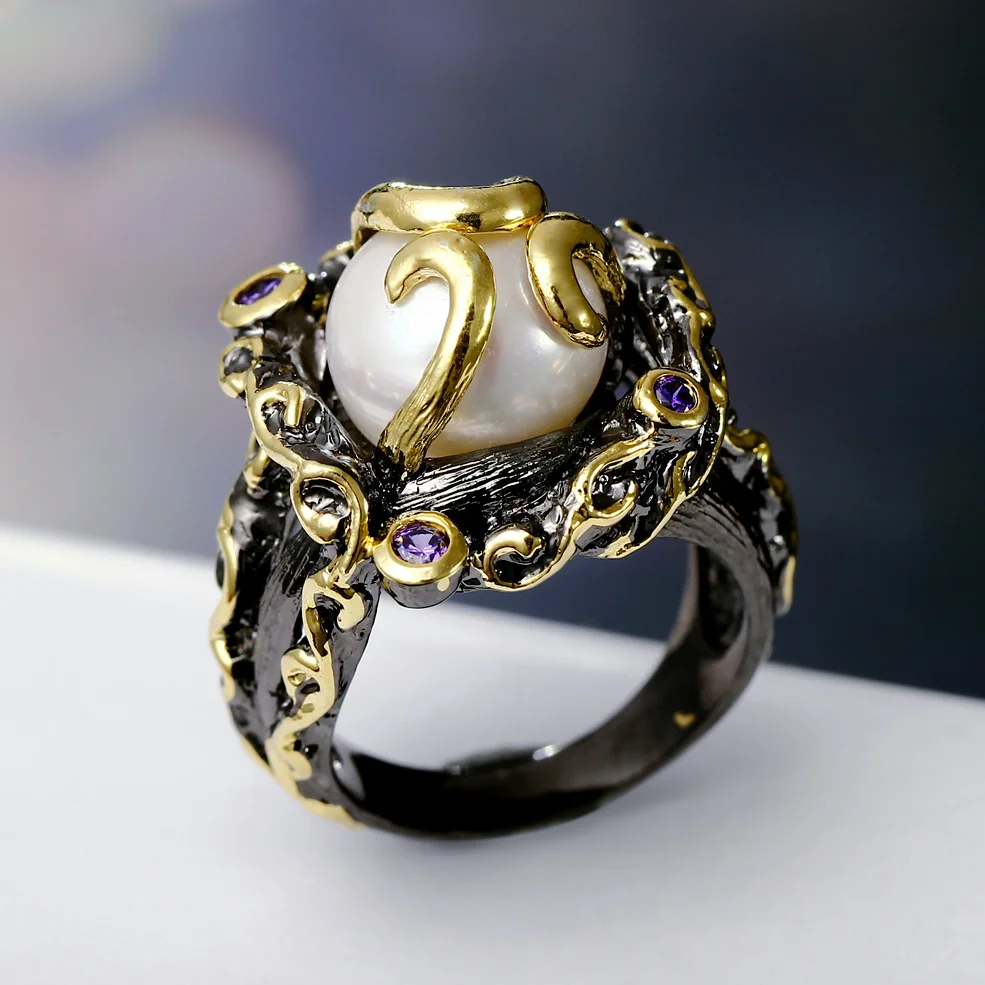 Черный с золотом Цвет Блеск уникальные модные кольца Высокое качество