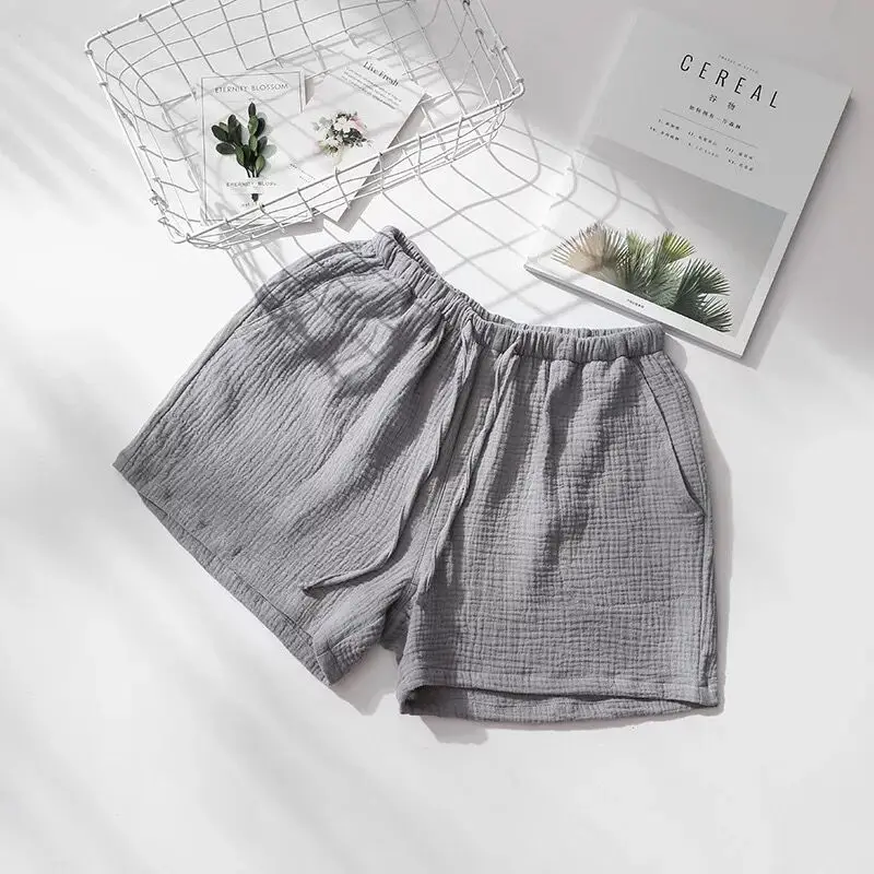 Woman light grey Летние парные пижамные штаны хлопок креп ночная рубашка для мужчин и женщин пижамные шорты Эластичная талия сна Шорты для сна - Цвет: Woman light grey
