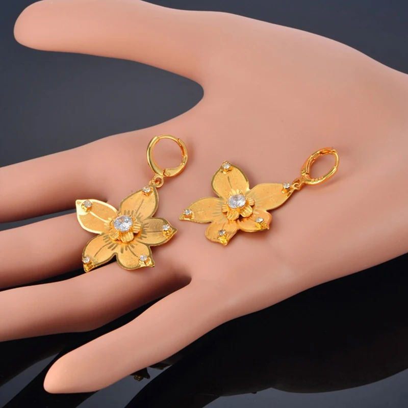 

Star Flower Earrings Gold Color Trendy Party Jewelry Gifts Wholesale Cubic Zirconia Drop Earrings For Women Girls