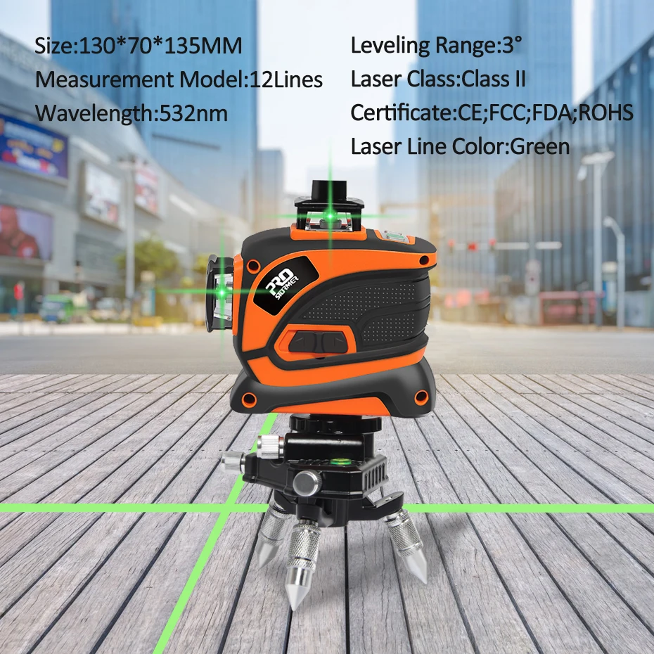 Prostormer 12 Lines 3D Laser Level 360 Green Line Set Self-Leveling Nivel A 3d Vertical And Horizontal | Инструменты