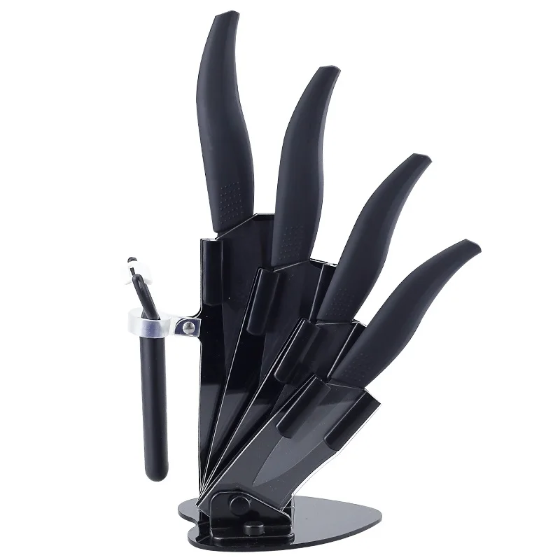 Black knives set Кухня Керамика ножей с держателем, комплект из 6 штук, " кожура 4" " 6" нож шеф-повара циркония Керамика с чёрным лезвием, Пособия по кулинарии ножи - Цвет: Black knives set