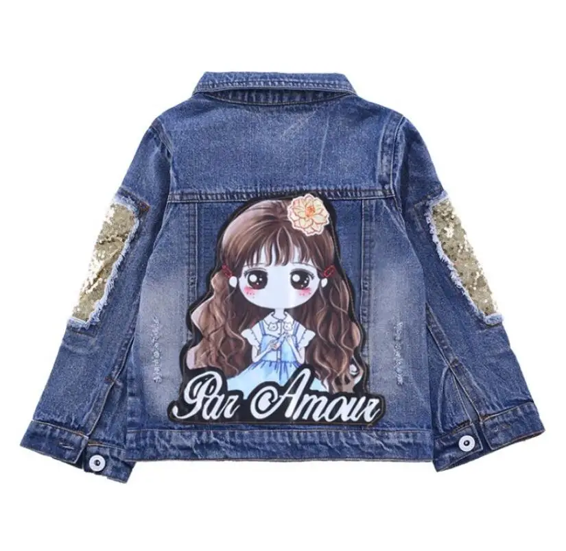 Girl Sequin lace denim jacket children outerwear Kids coat for 3-10 years Clothes spring autumn Baby girls jeans bling clothing | Детская
