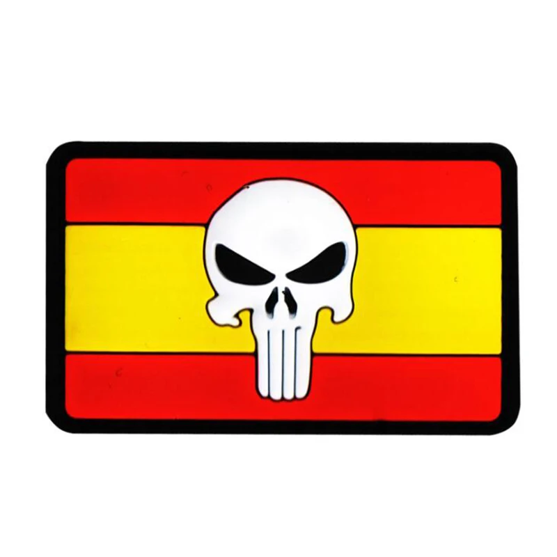 1pc Embroidered PVC Spanish Flag Skull Tactical Patch Cloth Puncher Armband Army Hook and Circle Fighting Military Badge | Дом и сад