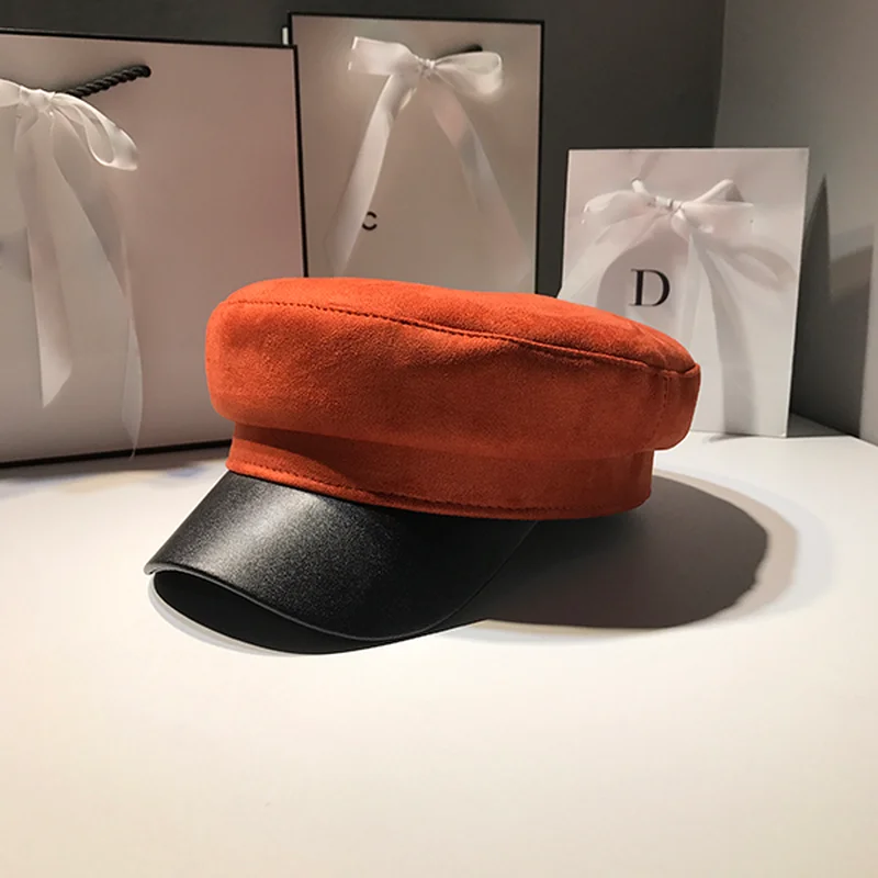 Chammy Leather Hats Black Womens Military for Women Female Navy Autumn Women's Winter Octagonal Caps | Аксессуары для одежды