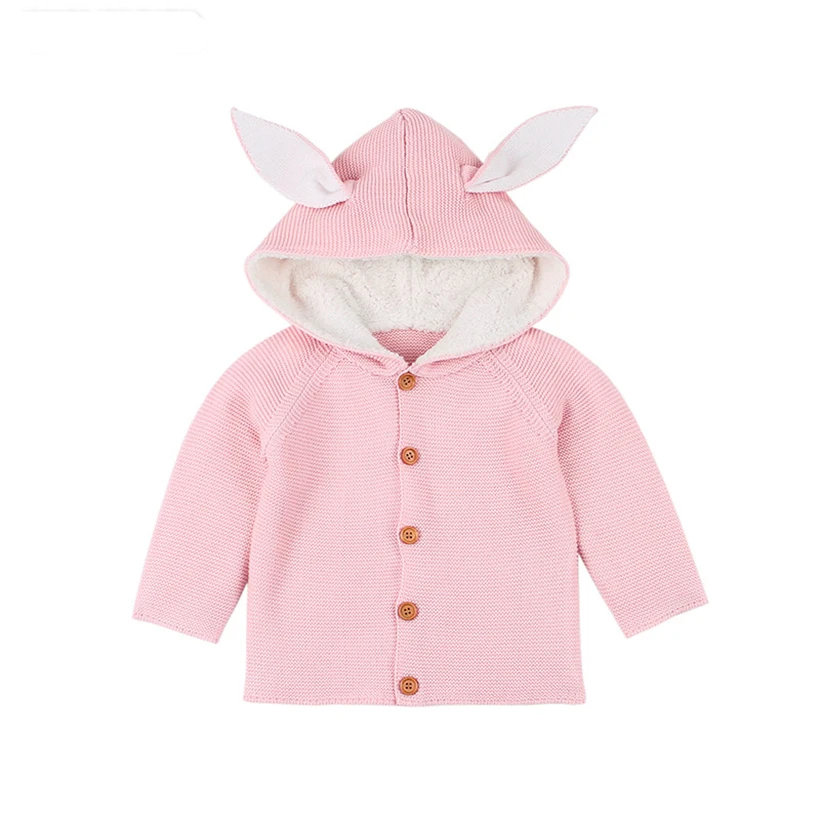 

Knitted Baby Clothes 100% Cotton Baby Sweater Autumn Winter Bunny Hooded Toddler Girls Boys Cardigan Jacket And Coat Outerwear