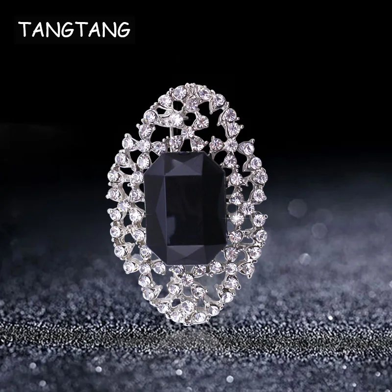 Женская винтажная брошка со стразами и акриловым камнем черного цвета модные