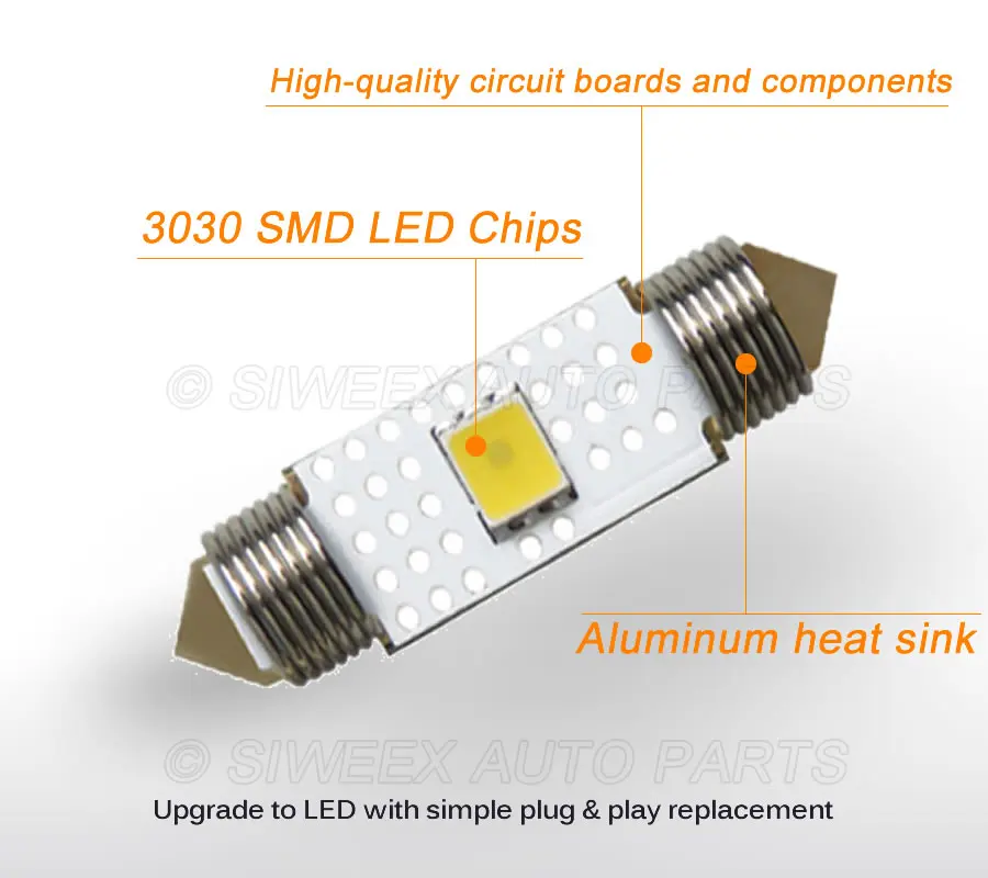 1 Автомобильный светодиодный светильник 31 мм 36 39 42 Festoon C5W SMD СВЕТОДИОДНЫЙ 3030 Chips