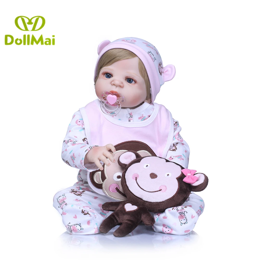 

Bebes reborn Real silicone baby dolls 23"57cm newborn baby girl alive dolls toys for children gift with monkey plush boneca