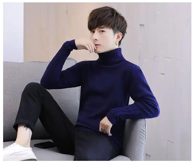 

High-collar sweater male 2020 new style autumn-winter Korean version of self-cultivation trend bottom personality long knitted