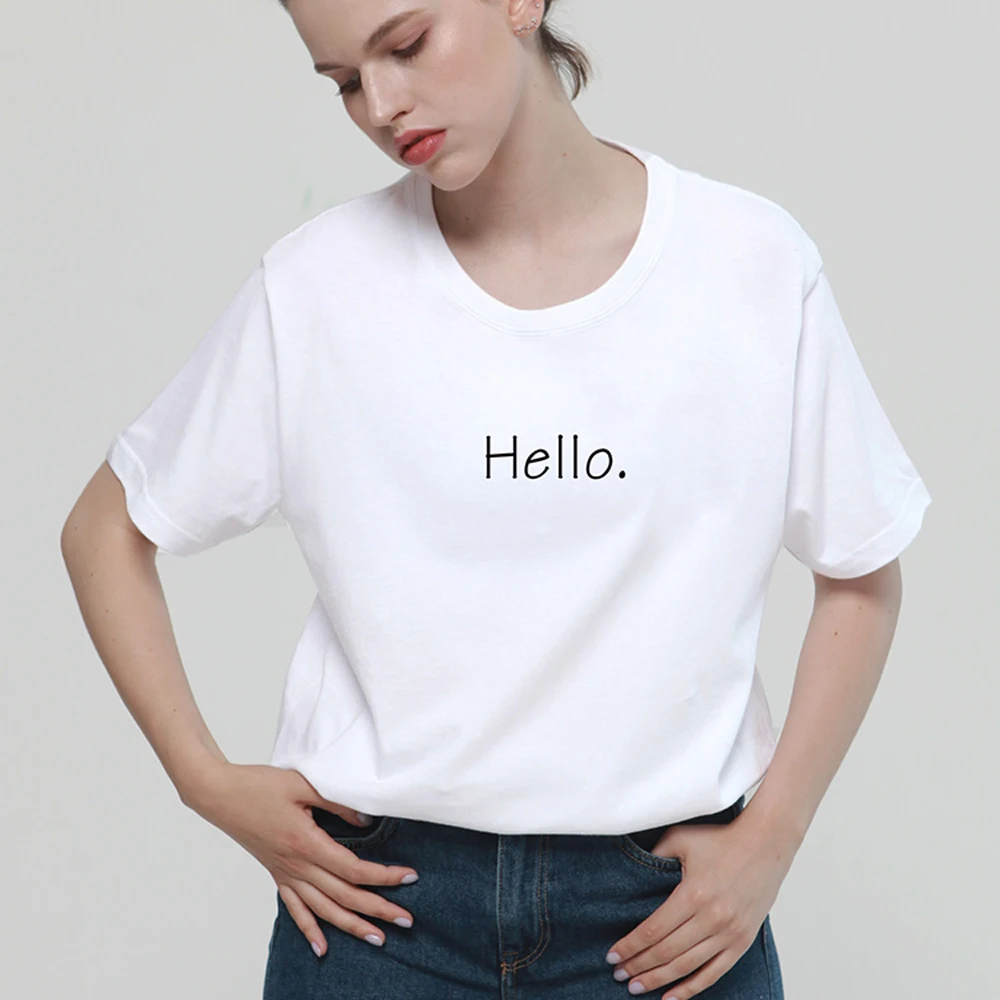 Funny hello hi print cotton T-Shirt for woman Casual brand Shirt Graphic Tees summer tops Hipster Tumblr drop ship | Женская одежда