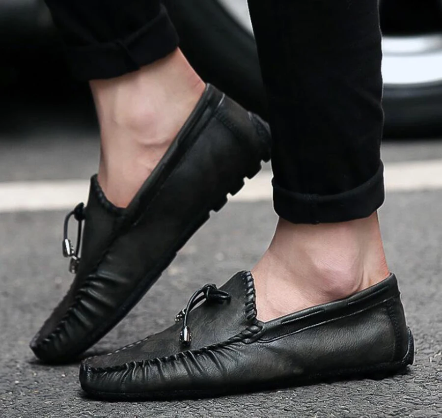 Round Head Flat Casual Peas Shoes Business Comfortable Men's Korean Youth Tide Leather | Обувь