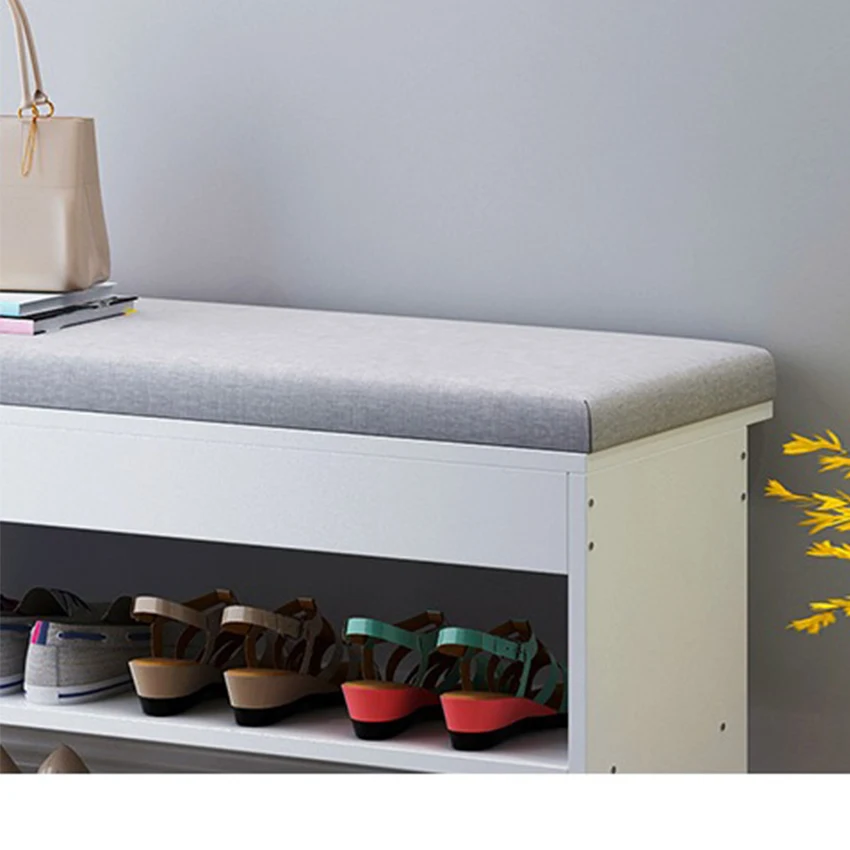 МДФ обувной шкаф с 2 ящиками из хлопка льна подушки обуви табуретка хранения