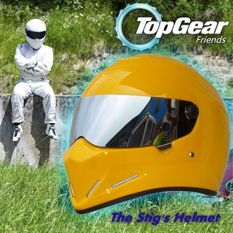 

For Top gear The STIG Helmet with Silver Visor / TG Collectable / Like SIMPSON Pig / Yellow Motorcycle Helmet / You're the stig!