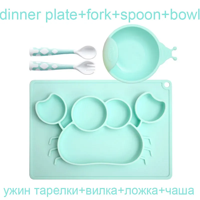 plate set 8 Набор посуды для детей Детская тарелка силиконовая детская посуда чаша приборы для приема пищи набор ложка и вилка дорожный защитный чехол для малышей Детские тренировки - Цвет: plate set 8