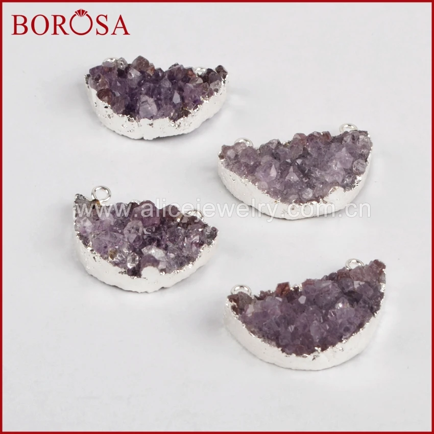 BOROSA друза аметиста полумесяц разъем серебряный цвет Drusy Кристалл Шарм Для