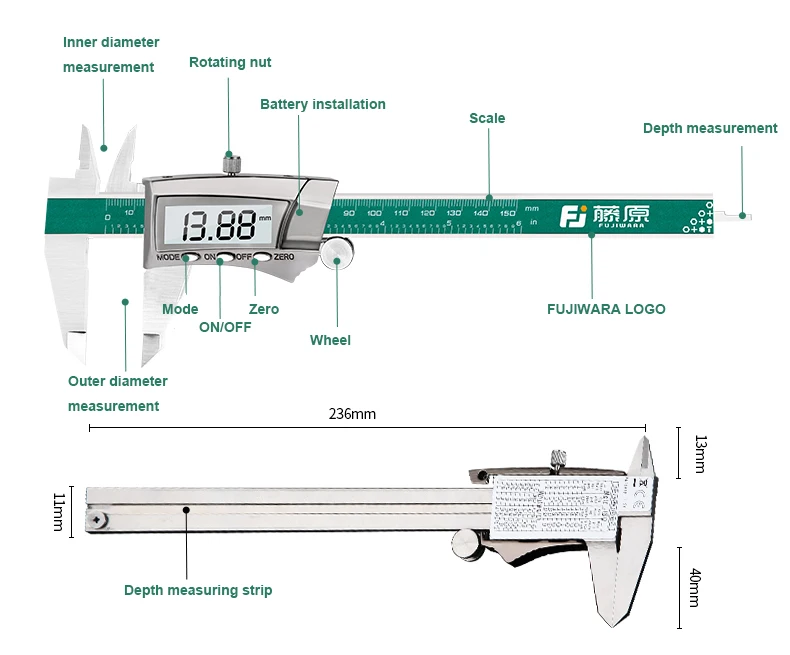 FUJIWARA 0-150 мм цифровой дисплей из нержавеющей стали суппорт 1/64 фракции/мм/дюйма ЖК Электронный штангенциркуль
