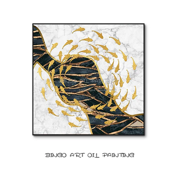 Fishes Painting A Ручная роспись высокое качество Изобразительное искусство абстрактная картина маслом рыба красота Золотая фольга искусство золотые рыбки картина маслом - Цвет: Fishes Painting A