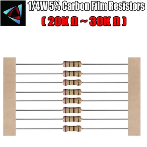 100 шт. 14 Вт 5% углеродный пленочный резистор 20K 22K 24K 27K 30K Ом