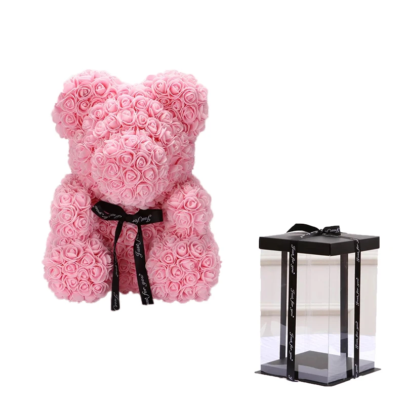 Pink with box Мультфильм 25 см красная роза медведь Искусственные из ПЭ цветы плюшевый медведь Валентина Дети подарки на день рождения на Рождество Домашний декор дропшиппинг - Цвет: Pink with box