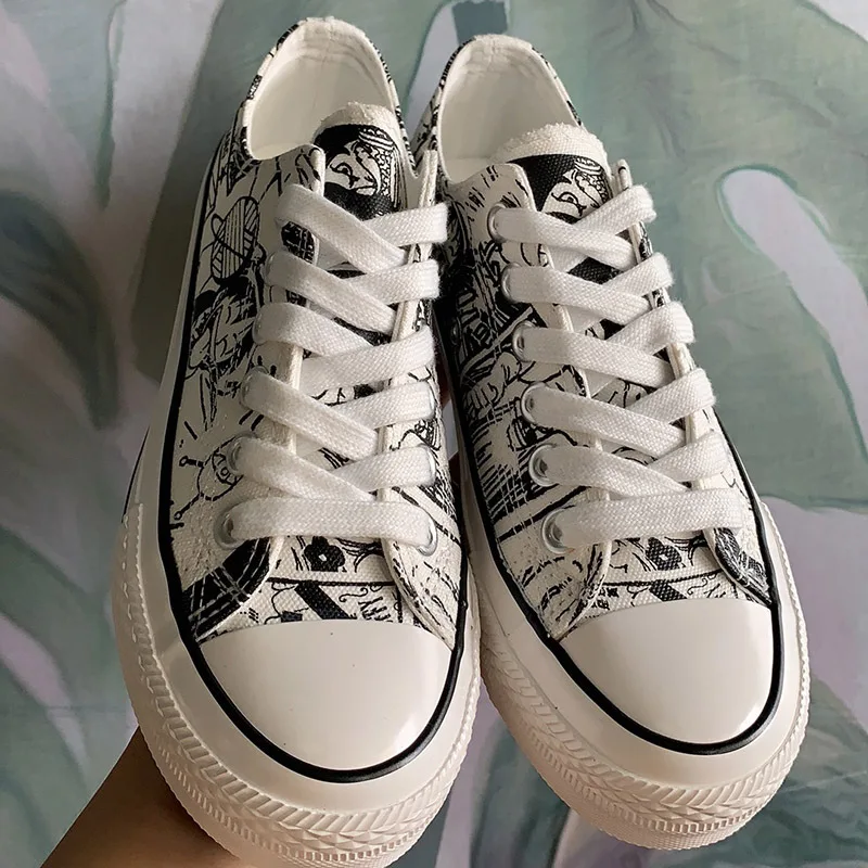ZDW women's shoes fashion breathable vulcanized hand-painted printing low canvas wild cartoon graffiti white | Обувь