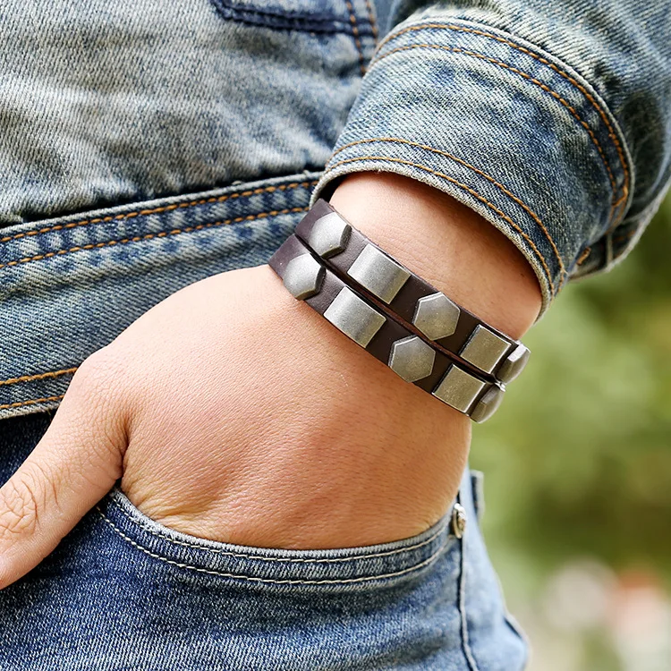 Мужские и женские браслеты из натуральной кожи темно-коричневого цвета |