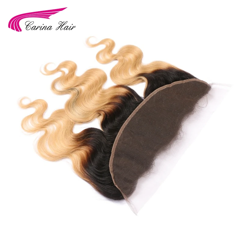 Carina Hair Ombre Color T1B/27# 13*4 Ear to Lace Frontal Closure Swiss Bleached Knots Brazilian Remy Free Shipping | Шиньоны и парики