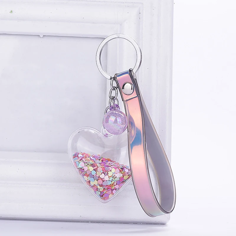 Heart Shaped Plastic Quicksand Keyring Sequins Shining Keychain Couples Women Gift Backpack Pendant | Украшения и аксессуары