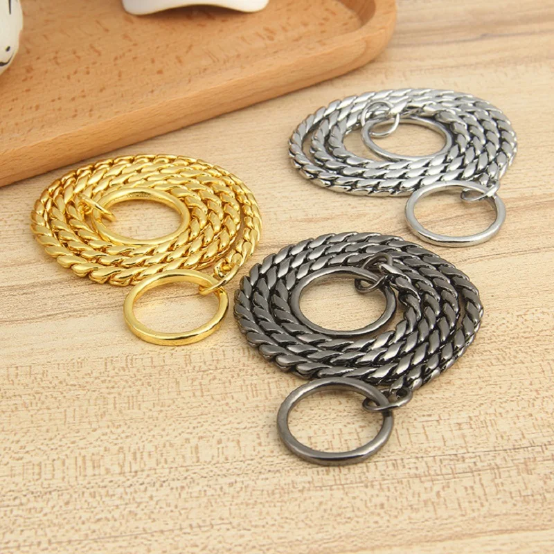 

New stainless steel P chain Dog Collar copper plating pet dog Snake chain dog Collars necklace for small Medium and Large dogs