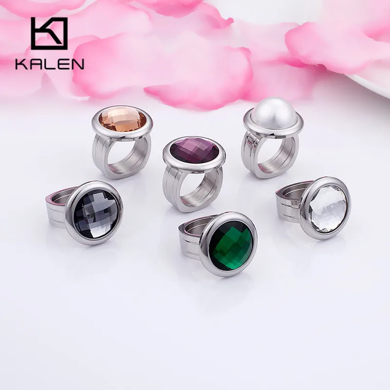 KALEN Новинка модные женские туфли кольца Болгария золото Нержавеющая сталь& Красочные каменные кольца для девушек и женщин, ювелирные изделия, кольца для вечерние