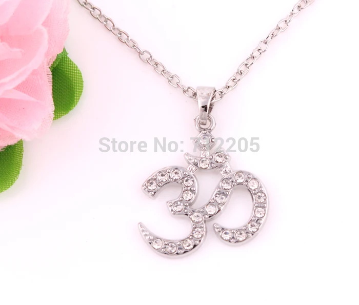 fashion rhodium Yoga Meditation Yogi OHM Asana Large Om AUM Pendant necklaces | Necklace