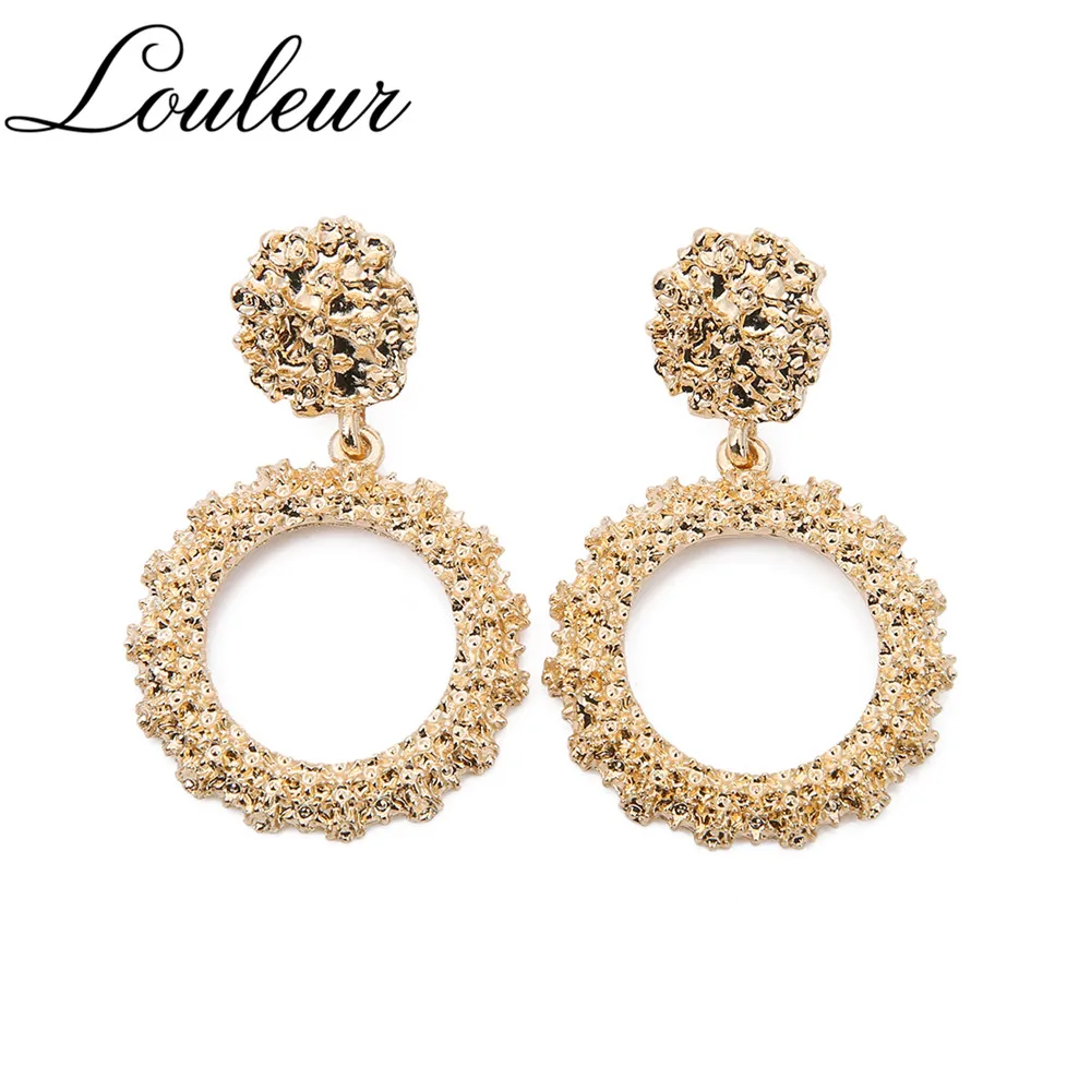 Louleur Heavy Metal Rose Gold Geometric Drop Earrings For Women ZA Big Triangle Circle Statement 2019 Summer | Украшения и