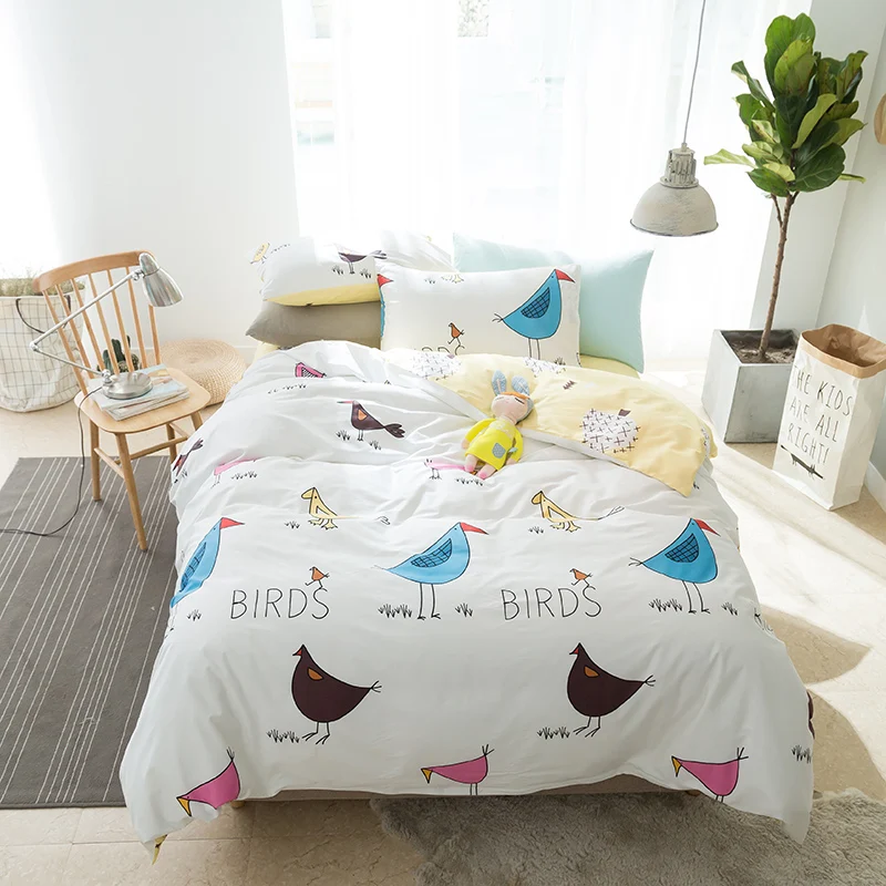 4-Pieces Cartoon style Bedding Set Twin Queen King Size Bed plaid prints Duvet Cover Sheet Pillow Case | Дом и сад