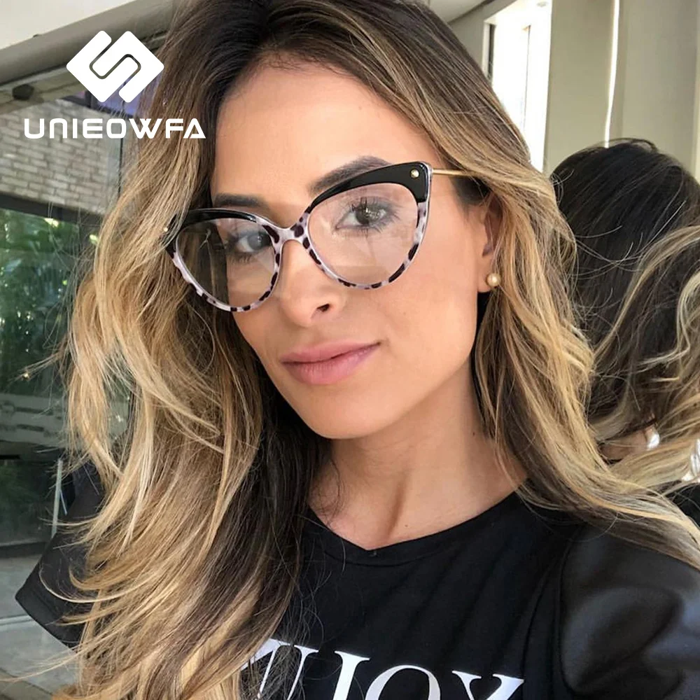 UNIEOWFA, Ретро стиль, кошачий глаз, женские очки, оптическая оправа, прозрачная близорукость TR90, большая оправа, очки, Ретро стиль, по рецепту, оправы для очков