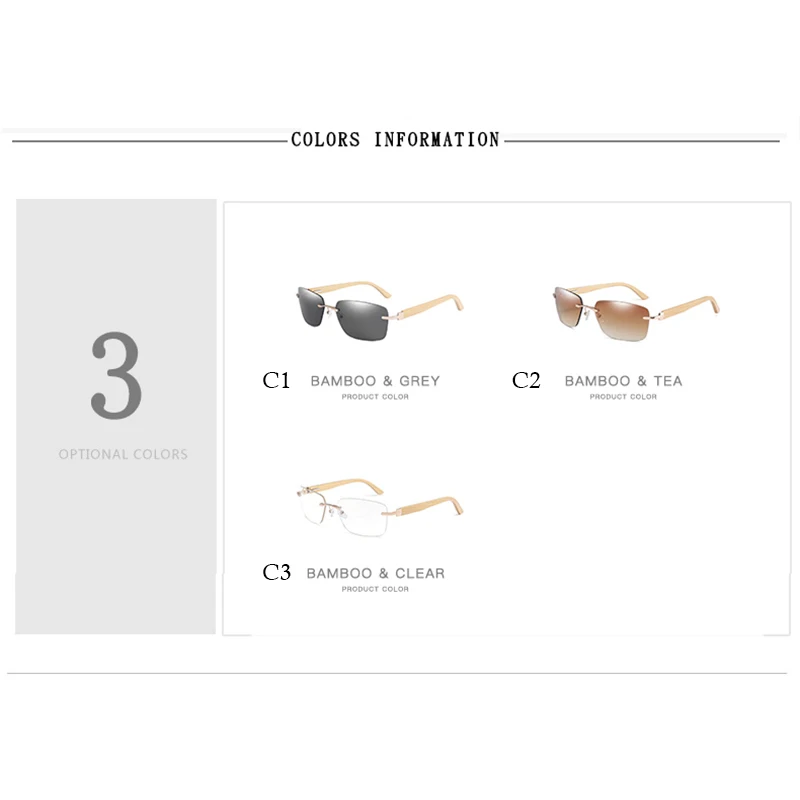 Мужские и женские очки без оправы TOEXPLORE бамбуковые солнцезащитные с деревянным