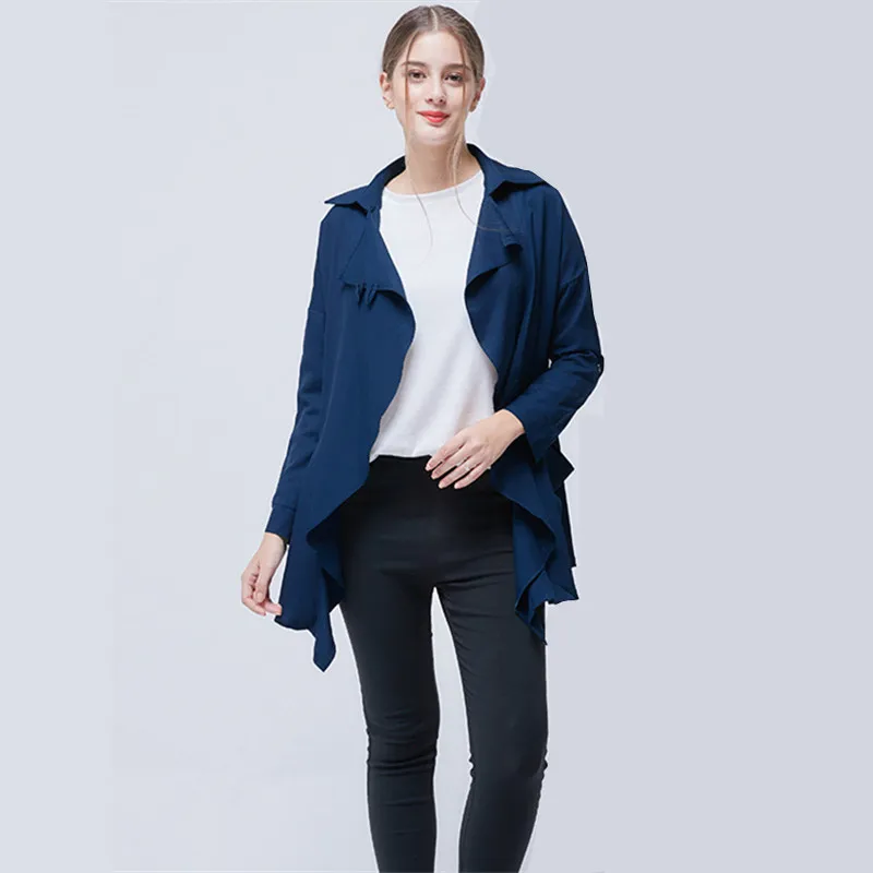 Тренч Тонкий Для женщин 2018 Осенняя мода твердые Цвет нерегулярные свободные Wild