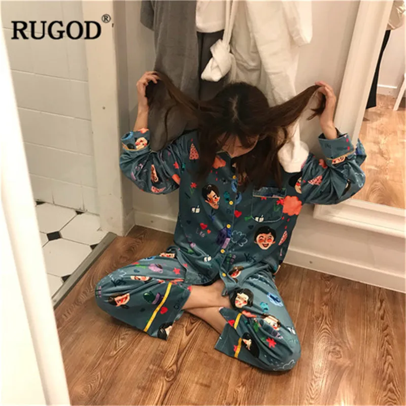 RUGOD/Весенний пижамный комплект из двух предметов Забавные топы на пуговицах с