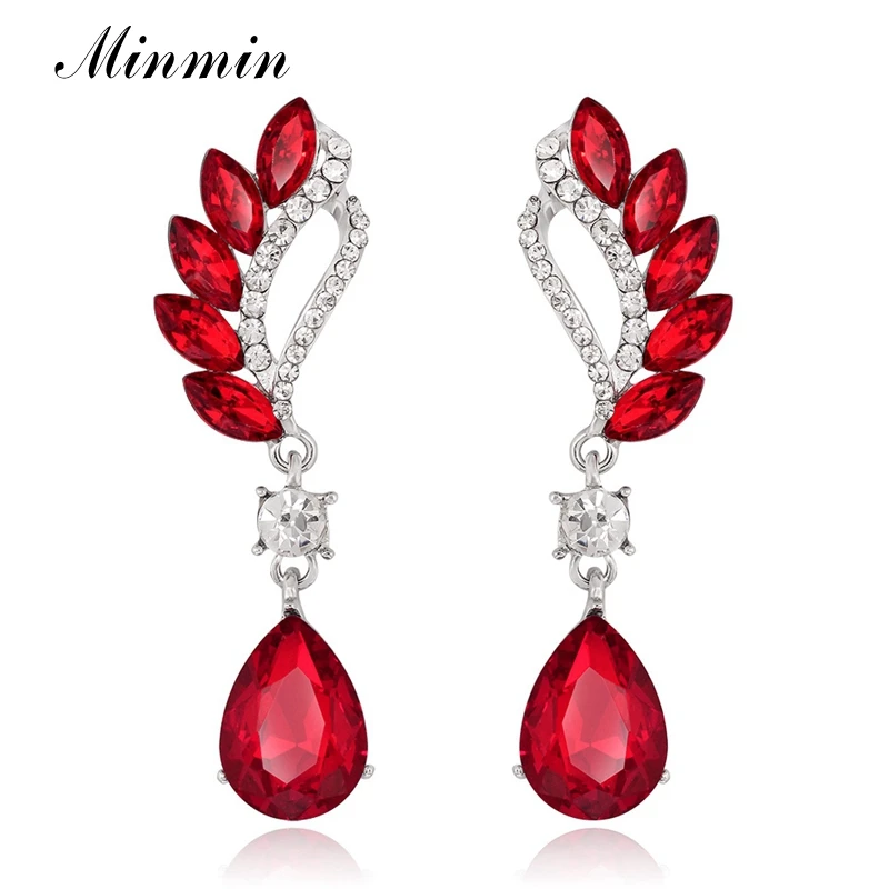 Red Minmin, блестящие серьги-капли в форме цветка с кристаллами маркизы для женщин, уникальные серьги-подвески в форме слезы, ювелирные изделия для свадебной вечеринки EH1503 - Окраска металла: Red