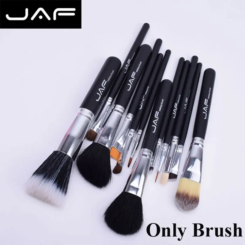Only Brush JAF 12 шт. набор кистей для макияжа, кисть для основы, набор для макияжа лица, губ, глаз, косметические инструменты на молнии, кожаный чехол, черный цвет - Handle Color: Only Brush