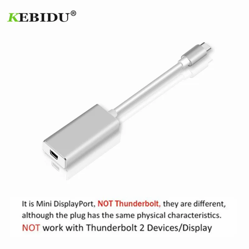 Адаптер портов дисплея KEBIDU 4K Type C к Mini USB DP кабель 3 1 DisplayPort без поддержки