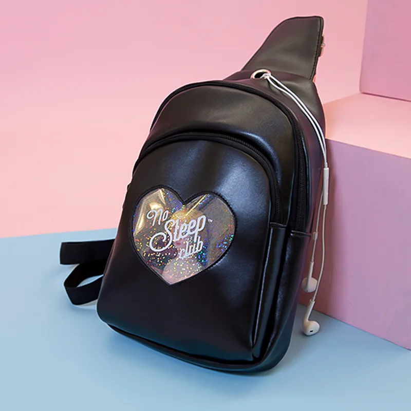 Kawaii поясная сумка для девочек женская наплечная PU Голограмма мини рюкзак