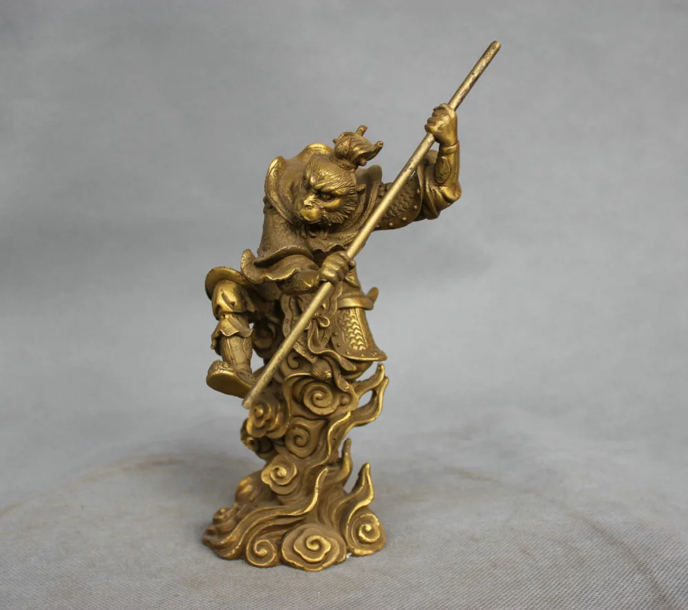 8 ''Китайский Миф бронзовая Sun Wukong Monkey King Hold Stick Fighting Statue|statue|statue bronzestatue china |